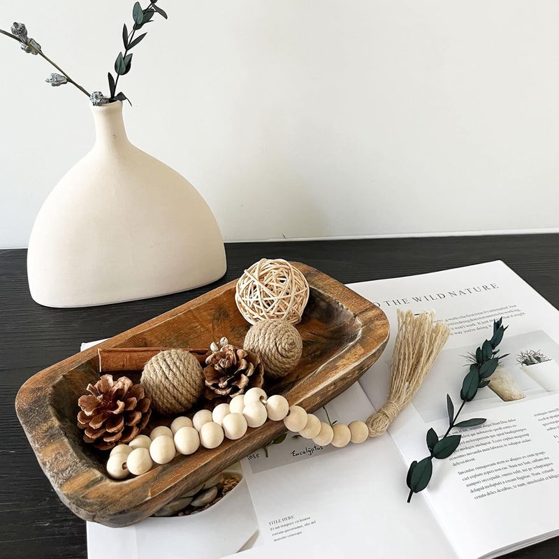 BEDAZE Wooden Dough Bowls Decorative，Rustic Bread Long Bowls Decor Wood Tray, Hand Carved For Table Centerpiece Decor, Home Decor (10 * 6 * 2 inch Brown) - Image 1
